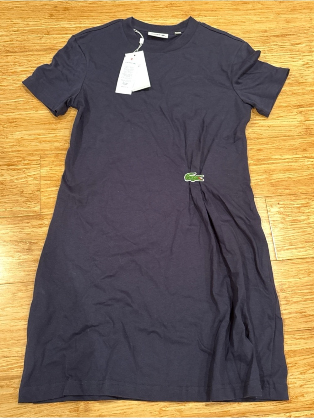 NWT Lacoste Navy Short-Sleeve Cotton Tee Dress with Green Croc